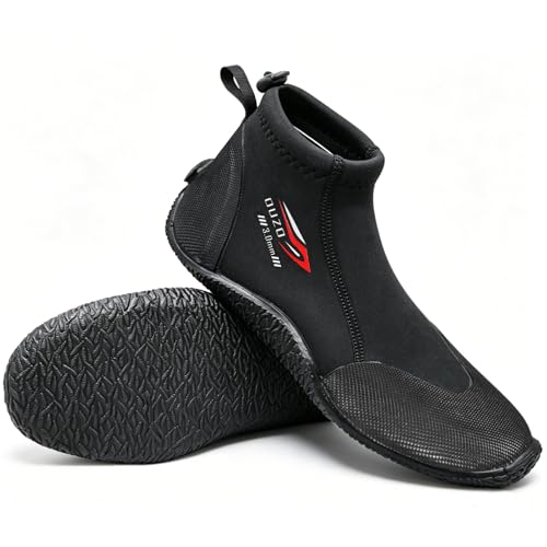 Skyone Neoprene Dive Boots Men Women 3MM Diving Scuba Shoes with Anti-Slip Premium Rubber Durable Sole Wetsuit Boots Surf Booties for Beach Sailing Snorkeling Water Sports (3MM Black Men 10 / Women 11)