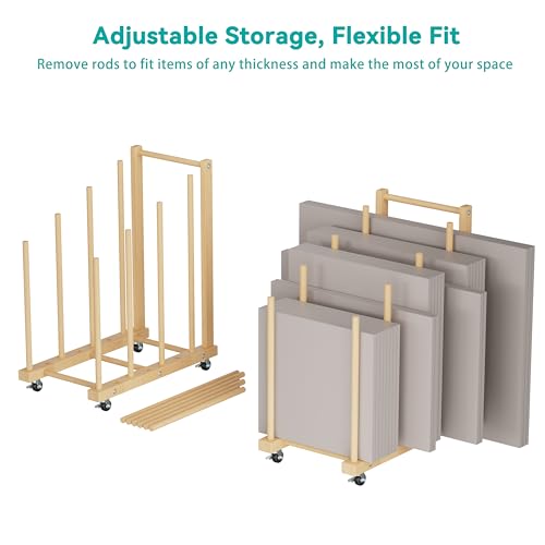 Image of Art Storage Rack with Handle, Art Drying Painting Rack with Caster Wheels, Beech Wooden Art Canvas Storage for Canvas Boards, Panel, Frame for Art Studios, Artworks, Gallery