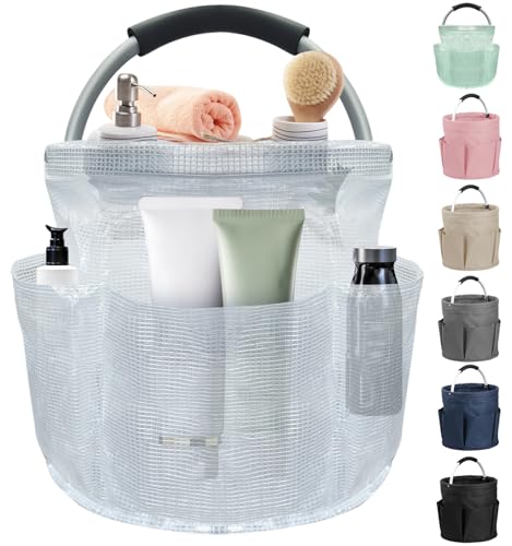 Image of 17L Portable Shower Caddy with Handle, Foldable Cleaning Supply Caddy in PVC Resin, Picnic Basket with 6 Side Pockets, Multifunctional Storage Basket for Bathroom, Picnics, Transparent