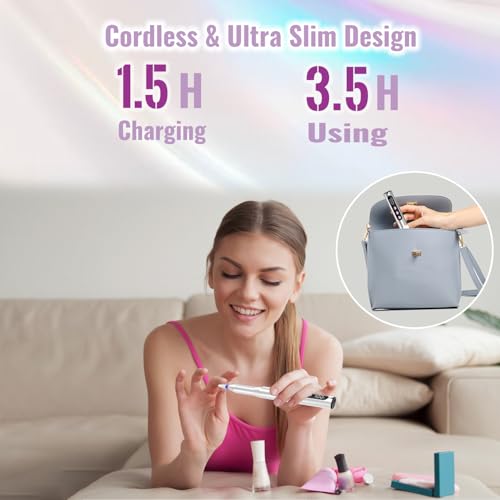 Torno para uñas recargable de 35000 RPM ideal para sesiones completas de manicura y pedicura 3