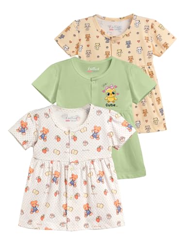 Image of HELLCAT 100% Cotton Baby Frock Dress for Girls - Pack of 3, Soft & Trendy, Short Sleeve