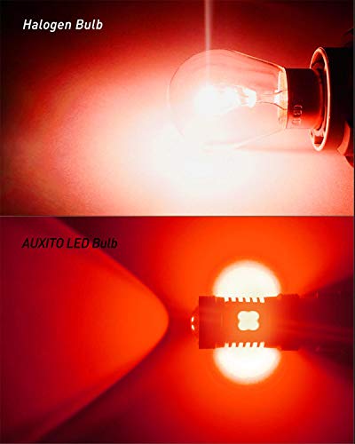 Image of AUXITO Red 3157 Brake Light Bulbs, Ultra Bright 3056 3057 3156 4157 LED Bulbs with 14-SMD 3030 Chipsets for Reverse Backup Turn Signal Brake Lights High Mount Stop Lights Tail Lights, Pack of 2