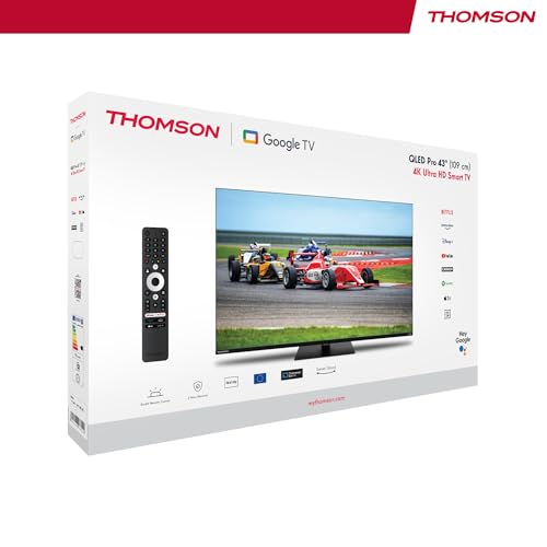 THOMSON 43 Pouces (109cm) QLED Pro 144Hz Google Smart TV, Wi-FI,Dolby Audio, HDR10, Bluetooth 5.1, Triple-Tuner (Câble/Satellite/Antenne), HDMI, CI+, A+ Panneau - 43QG7C14