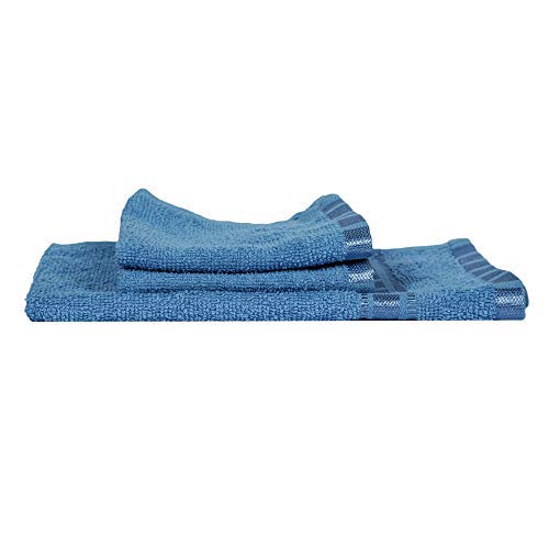 Serviette de bain bleu et multicolore en coton lot de 3 pour adulte et enfant