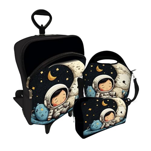 Kit Escolar Mochila Rodinha +Lancheira+Estojo Astronauta
