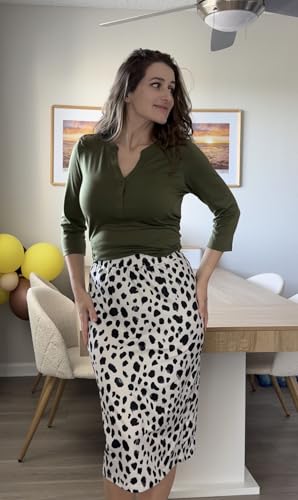 Image of Naggoo Midi Skirts for Women Summer Elastic High Waisted Basic Straight Skirt with Slit