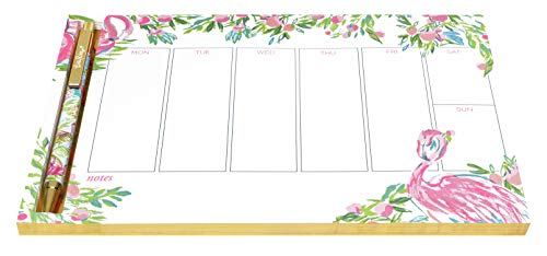 Lilly Pulitzer Undated Weekly Planner Desk Pad and Black Ink Pen, Notepad Includes 52 Sheets for 1 Year of Planning, Floridita