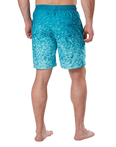 Kirkland Signature Men's Elastic Waistband Mesh Lined Swim Short Trunk (Teal Ocean Wave2