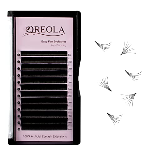 Oreola Cils Autoventilés C Curl 9-16 mm Easy Fan pour Volume Technology 2D 3D 5D 6D 10D, Lashes Matte Black pour Extensions à la Maison