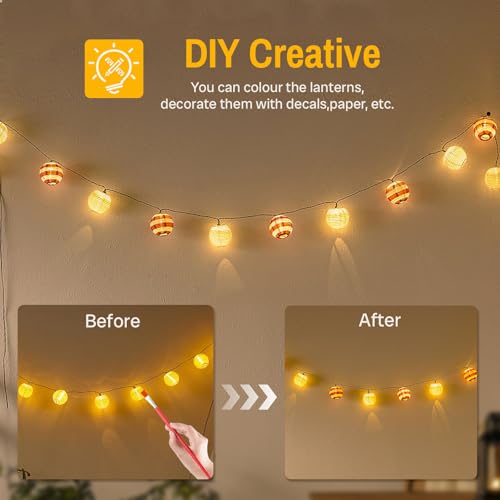 Guirnaldas Luces Solares Linternas, 6M 20 LED Solares Linternas, Impermeable IP65, Guirnalda Luces Solar 8 Modes, Interior y Exterior Decoración para Jardín, Patio, Balcón, Fiesta(Blanco Cálido) - imagen 7