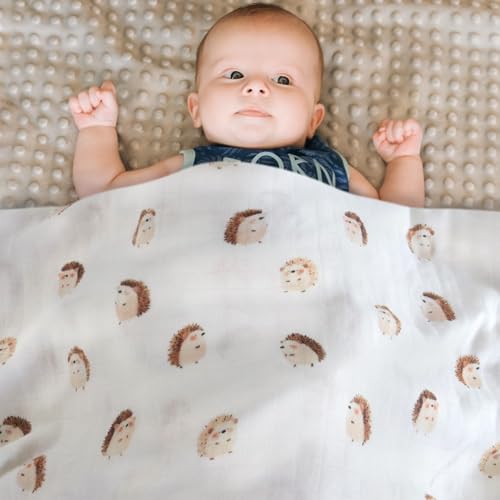 Image of LifeTree Baby Swaddle Blankets, Boys Girls Muslin Swaddling Wrap Receiving Blanket for Newborn, 70% Viscose from Bamboo and 30% Cotton, Large 47 inch x 47 inch, Hedgehog and Checkered