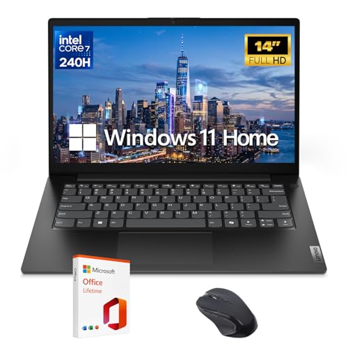 Lenovo V14 G5 14 FHD Laptop Intel Core 7 240H 16GB LPDDR5x RAM 1TB PCIe SSD Windows 11 Home Lifetime Office 2019 Bundle for Home & Student Black