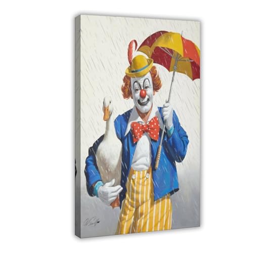 Clown avec un canard sous la pluie, toile Arthur Sarnoff pleine d'émotion