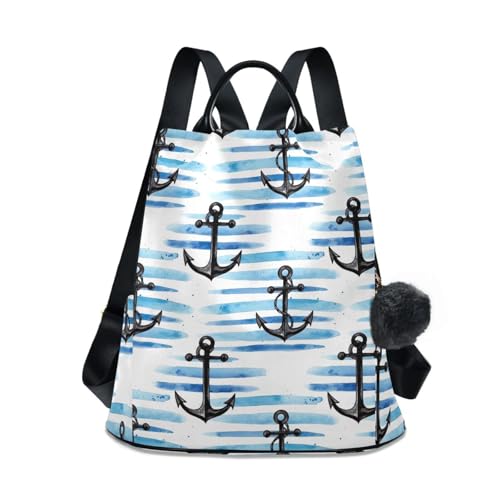 Sac à dos étanche femme design antivol bleu blanc Black Anchors