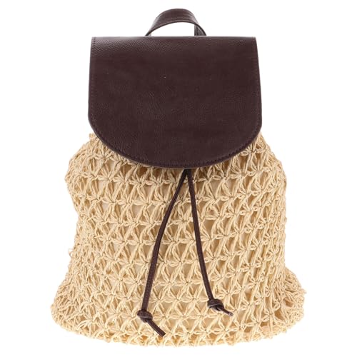 Mochila de paja con bolsillo interior y correas ajustables para mujer