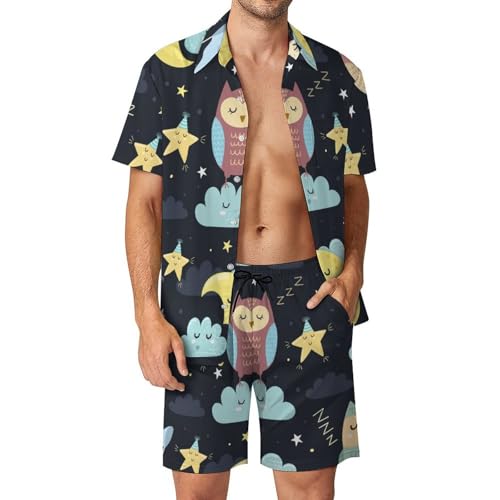 Ensemble Chemise Hawaïenne Homme Étoiles et Lune pour les Soirées de Plage