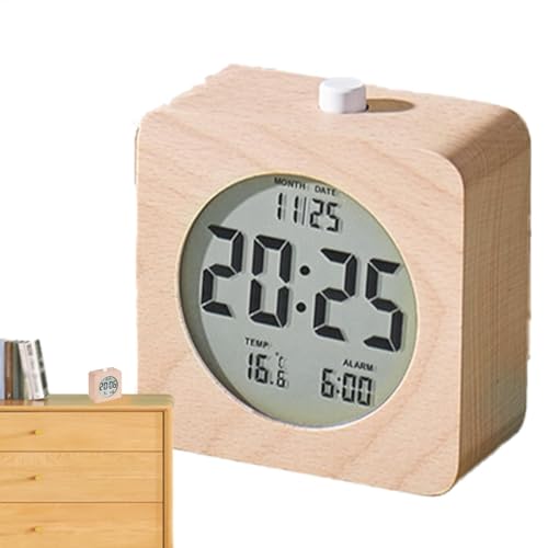 Reloj despertador de madera, reloj digital retro de madera, funciona con pilas, reloj despertador de madera para mesa y escritorio