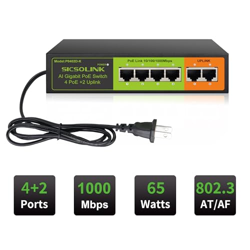 Image of 6-Port Gigabit PoE+ Switch, 4 PoE+ Ports & 2 Gigabit Uplink