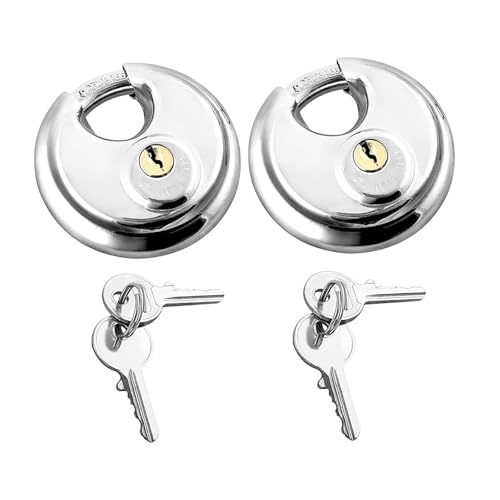 Pevlkawr Lot De 2 Cadenas À Disque Circulaire 70mm Avec Clés Inox Cadenas Exterieur Extérieur Cadenas Résistant Aux Intempéries Pour Unité De Stockage...