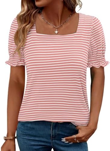 CRAZY GRID Womens Trendy Summer Tops Puff Sleeve Loose Fit Shirts Dressy Casual Blouses