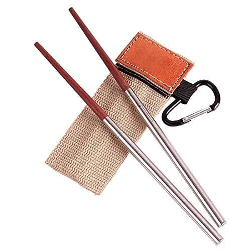 Baguettes, Baguettes Chinoises Chop Sticks 1 Pair Wood Stainless Steel Folding Chopsticks for Travel Outside Bivouacking Picnic Foldable Retractable Chopsticks Tableware,