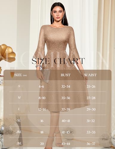 Image of HomRain Women's Church Dresses Modest Bell Sleeve Wedding Guest Cocktail Tea Party Vintage Evening Dress