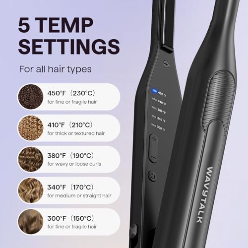 Image of Wavytalk Pencil Small Flat Iron 0.3 inch for Short Hair, Pixie Cut & Bangs | 5 Temperature Settings, 0.3 inch Ultra-slim Plates ,15s rapid heat-up, Curved Design with Rounded Edges, Ideal for short hair
