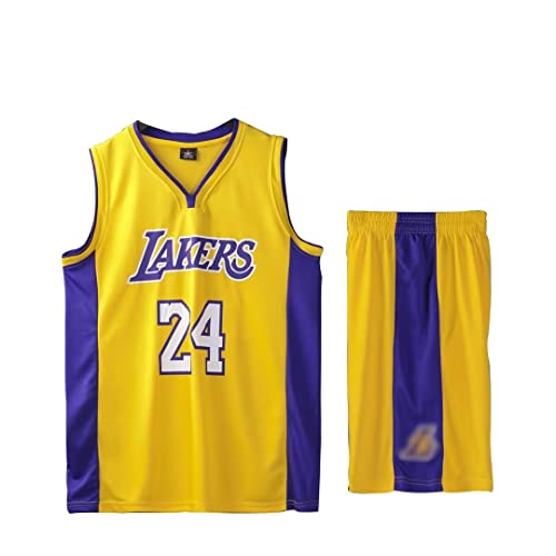 Basketball Trikot Shirt und Shorts, Erwachsene Basketball Jersey, Basketball ärmellose Anzug, Basketball Sportbekleidung, T-Shirt Weste + Shorts, Jugendlich Sweatshirt（3XL,Gelb）