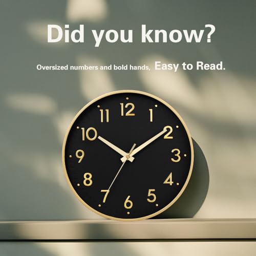Image of Mosewa Wall Clock 8 Inch, Wall Clocks Battery Operated Silent Non-Ticking Modern Analog Clock Decorative for Kitchen, Bedroom, Office,Bathroom(Black Gold)