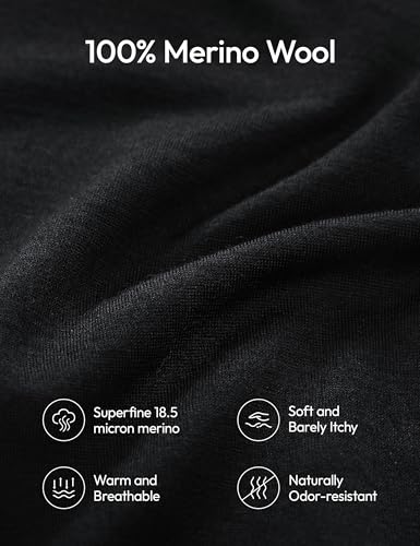 Innophra Womens 190 Merino Wool Base Layer Shirt - Hiking Outdoor Casual Long Sleeve Thermal Underwear Soft Breathable Tops Black Large