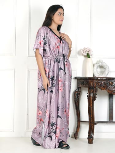 Image of Women's Printed Satin Blend Kaftan Nighty /Nightgown /Nightwear /Maxi WSR-185
