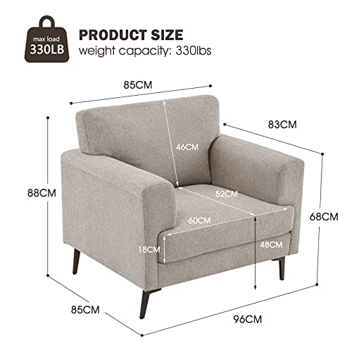 Senyun Mid Century Modern Accent Chair, Oversized Upholstered Living Room Single Sofa Chair With Metal Legs, Comfy Linen Fabric Reading Lounge Armchair For Apartment, Bedroom, Office #TOP1