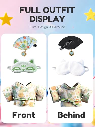 Image of Clothes for LABUBU 6.7inch (17cm) Doll, Cute Outfit Small Dress and Hairpin, Dress Up, Accessories (No Doll) (Green Kimono)