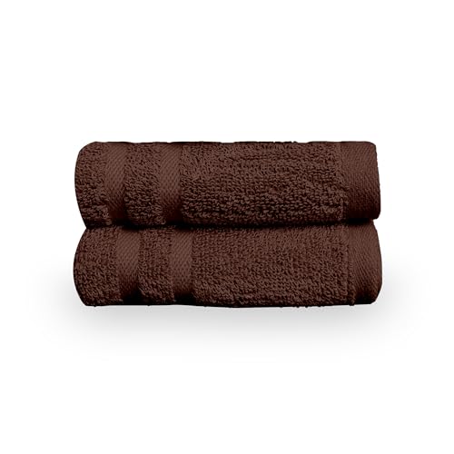 Image of Divine Casa Cotton 550 GSM Hand Towels Pack of 2 Brown, 60 x 40 cm Ultra Soft & Highly Absorbent Thick Bathroom Towels