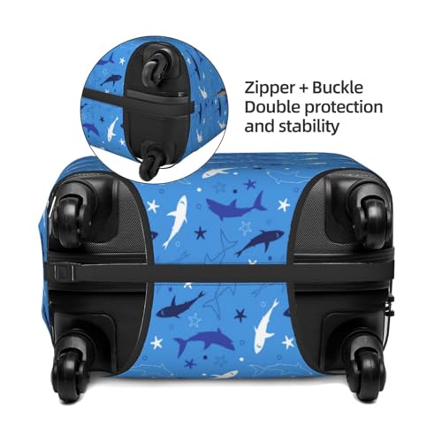 Minimalist Cartoon Cute Shark Luggage Cover Protector Anti-Scratch Washable Fits 18-32 Inch Luggage-X-Large4
