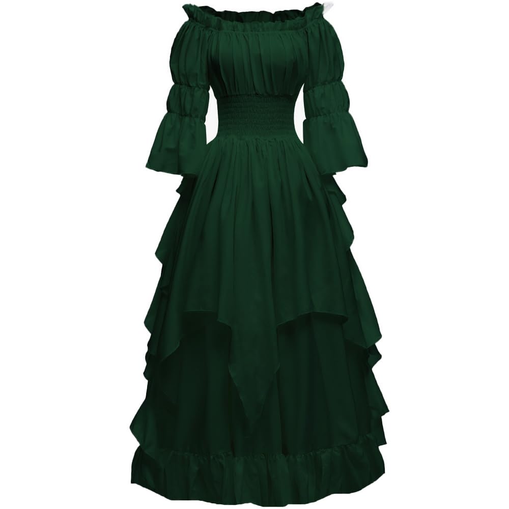 PLWEDDING Vestido de bruja gótico medieval renacentista para mujer, estilo victoriano