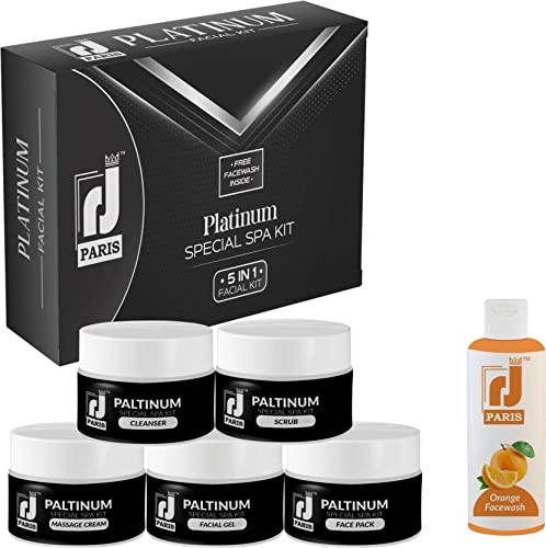 R J PARIS PROFESSIONAL PLATINUM SPECIAL SPA Skin Whitening & Tightening Facial Kit 500 G + 100 ML Free Orange Face Wash for Facial, Suitable For all Age, Unisex For Fairness(6 Items in the set)