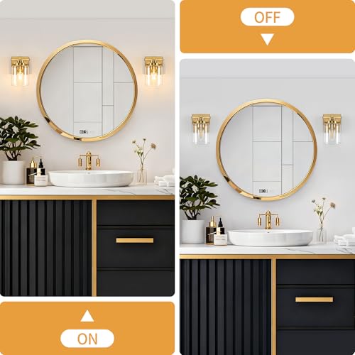Image of Modern Bathroom Light Fixtures Over Mirror, Vanity Lights for Bathroom Wall Sconces with Clear Glass Shades, E26 Socket (Bulbs Not Included), 1 Light, Brass
