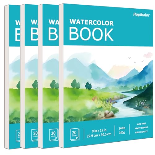 Image of Hapikalor 4-Pack 9 inchx12 inch Watercolor Paper, 140lb /300g Water Color Paper Teal