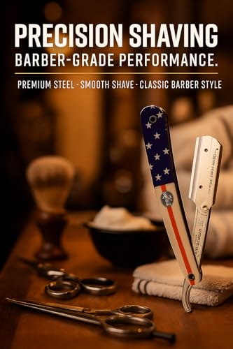 Image of Gentleman Flag Printed Barber -Shaving Razor for Men's Styling and Grooming - Straight Shaping Blade for Beard, Face, and Hair - Single-Edge Stainless Steel Cut Throat - Perfect for Saloon Use