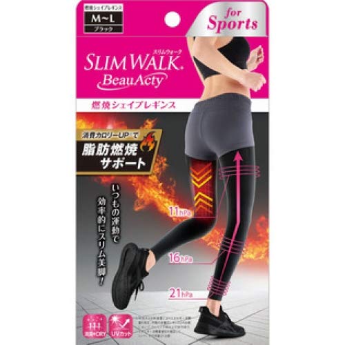 Image of PIP Slim Walk Beau Acty Combustion Shape Leggings Sports Black M ~ L Size