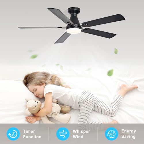 Image of Depuley Modern Ceiling Fan with Light: 42-Inch Black Flush Mount Fandelier | Bedroom Indoor Outdoor Use, 5 Reversible Walnut Blades, 6 Fan Speeds, Timing Function, Dimmable 3CCT, Remote Control Included