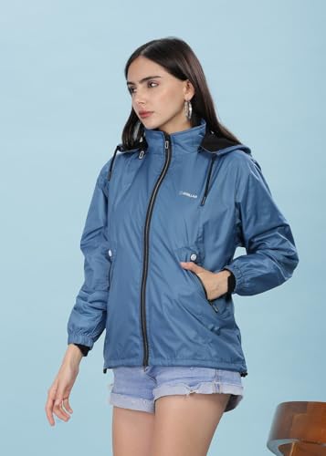 Image of Dollar Women's Polyester Solid Windcheater Jacket With Zipper Pockets and Detachable Hood