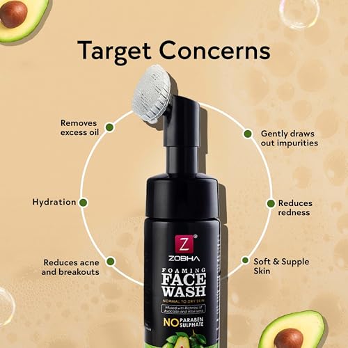 Image of Avocado Foaming Face Wash with Brush | Facewash for Tan Removal, Deep Cleanse | Gentle & Hydrating | for Women & Men | for Dry, Oily & Sensitive Skin | 150ml