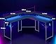 ODK Gaming Tisch 129x129 cm, Gaming Schreibtisch mit LED, PC Tisch Gaming mit 2 Steckdosen und 2 USB Ladeanschluss, Computertisch mit großzügiger Monitorablage, Kohlefaser Schwarz