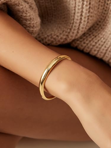 Image of Charm-In Gold Chunky Cuff Bangle Bracelet for Women - 14K Gold Plated Minimalist Lightweight Jewelry Gift