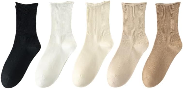 Skarpetki Dla Kobiet Jesienią I Zimą Nowe Skarpetki Poporodowe Z Luźnymi Ustami Długie Bawełniane Skarpetki Damskie Z Podwójną Igłą Z Podwiniętą, Black + White + Cream + Beige + Khaki, One Size