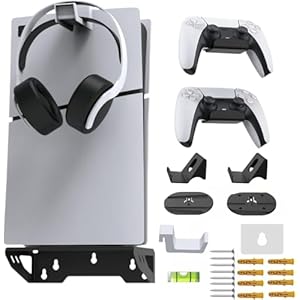 New World Wall Mount Stand For PS5 Regular/PS5 Slim Bracket, Wall stand for PS5 Slim,PS5 Normal (Disc and Digital Edition), with Controller holder and Headphone holder , PS5 Fat / PS5 Slim Accessory