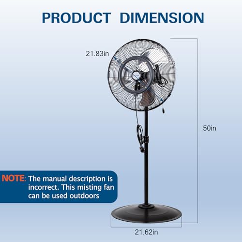 Image of BILT HARD 20 inch Outdoor Pedestal Misting Fan, High-Velocity Patio Misting Fans with 3 Speeds for Outside, Waterproof Tilting Fan with Mists for Outdoor Cooling, 2 Pack