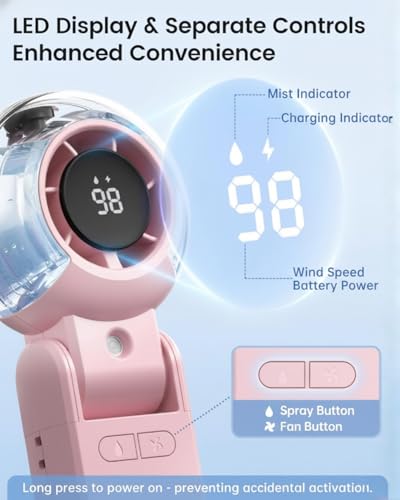 Image of SEVENAIRE Misting Fan Portable Handheld Turbo Fan with Mist, LED Display, Neck & Desk Foldable High Speed Airflow Mini Fan, Rechargeable Personal Mister Fans with Water Spray Bottle for Outdoor Travel